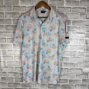 Sunday Swagger Mens Pineapples with Sunglasses Golf Polo Shirt White Medium FLAW